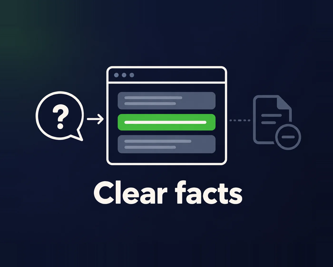 Illustration: an AI assistant answering a question from a fact stated clearly on a web page, with a PDF greyed out beside it