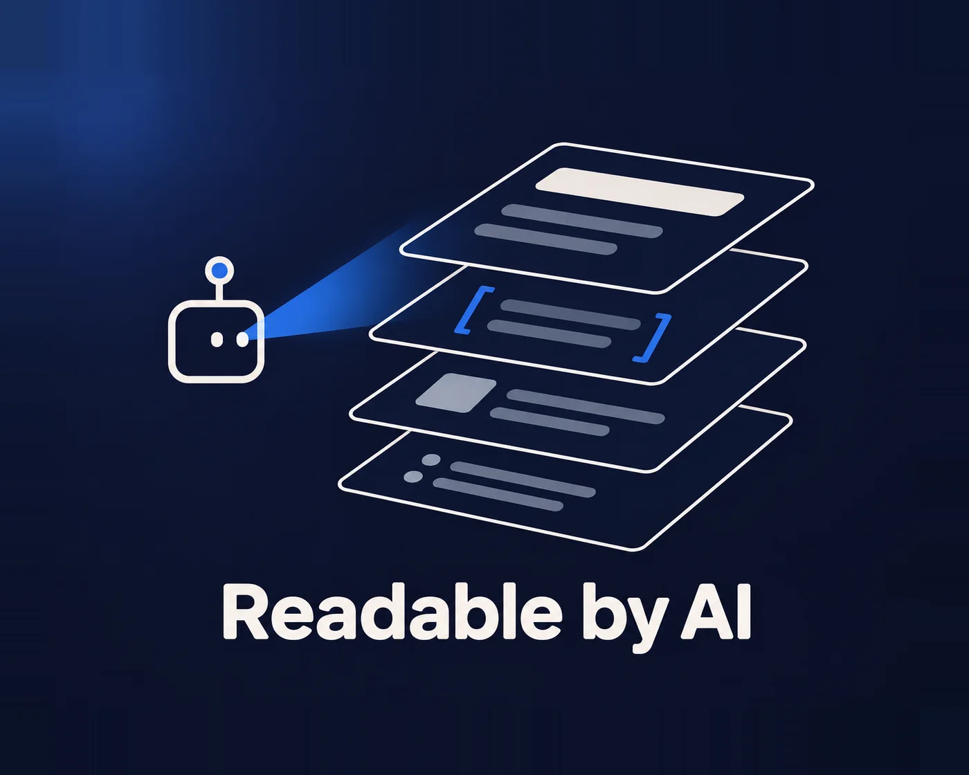 Illustration: an AI agent reading a web page as layers, from visible text to structured data