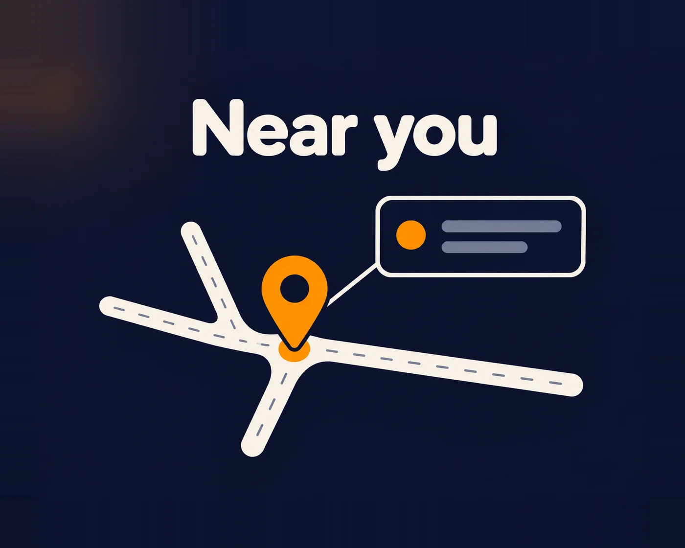 Illustration: a map pin linked to an AI answer that recommends a local business nearby