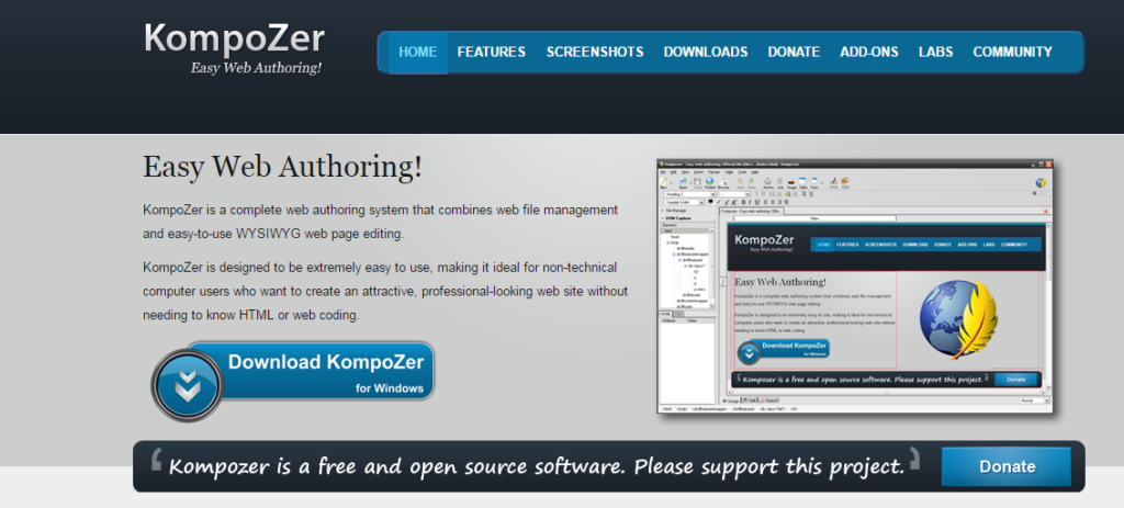 Open source tool kompozer