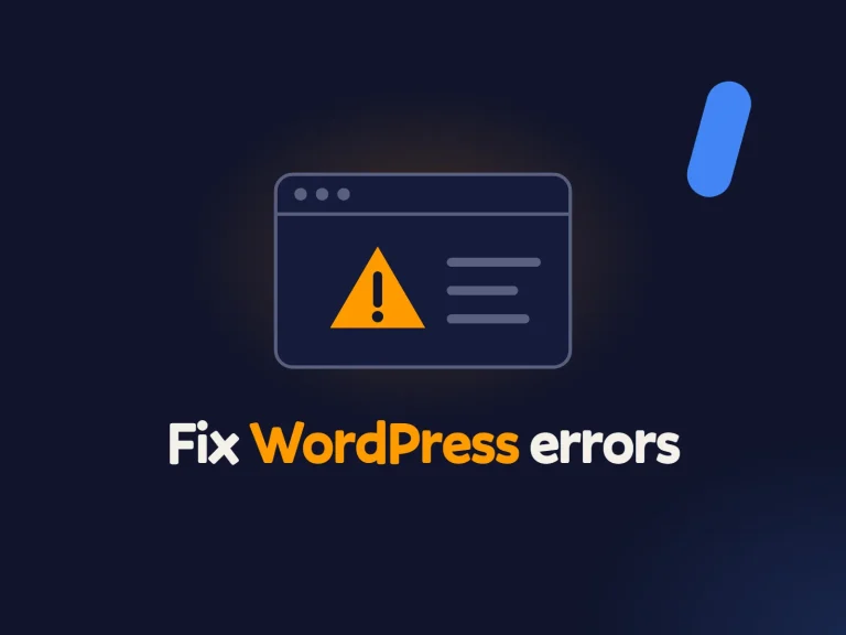 A browser window showing a warning triangle above the words Fix WordPress errors.